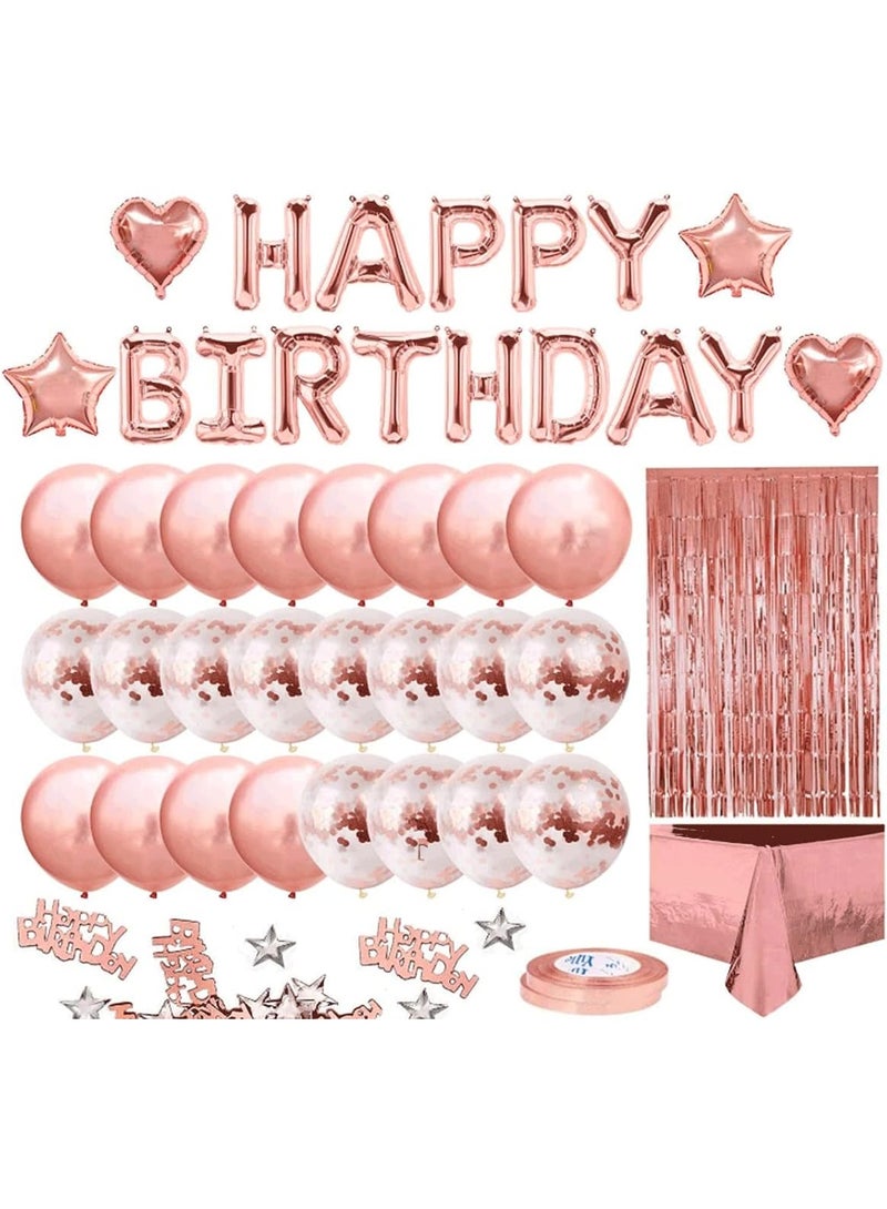 زهرة الذهب حفلة عيد ميلاد ديكور بالون قوس قرد مجموعة مع عيد ميلاد سعيد بالون لافتة، رقائق بالون، ستارة هامشية، قماش الطاولة والشريط - Image 1
