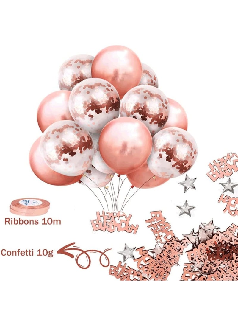 زهرة الذهب حفلة عيد ميلاد ديكور بالون قوس قرد مجموعة مع عيد ميلاد سعيد بالون لافتة، رقائق بالون، ستارة هامشية، قماش الطاولة والشريط - Image 2