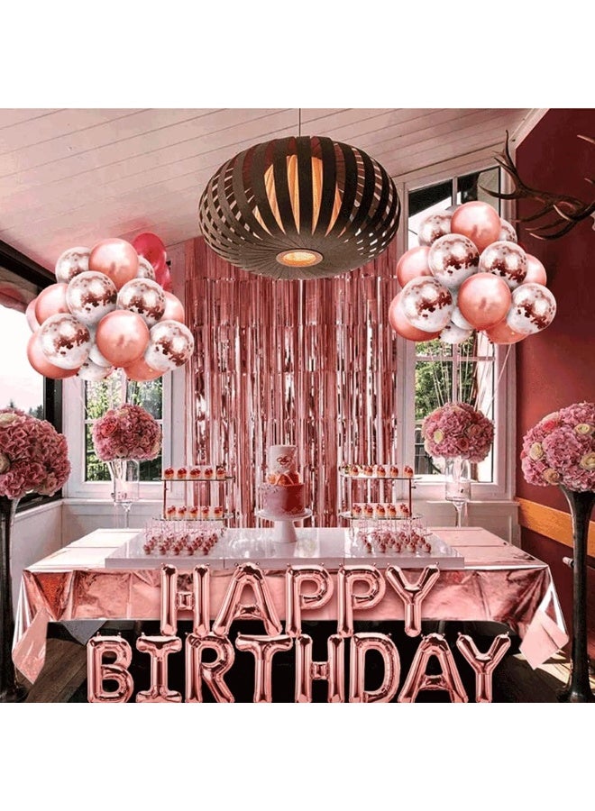 زهرة الذهب حفلة عيد ميلاد ديكور بالون قوس قرد مجموعة مع عيد ميلاد سعيد بالون لافتة، رقائق بالون، ستارة هامشية، قماش الطاولة والشريط - Image 3