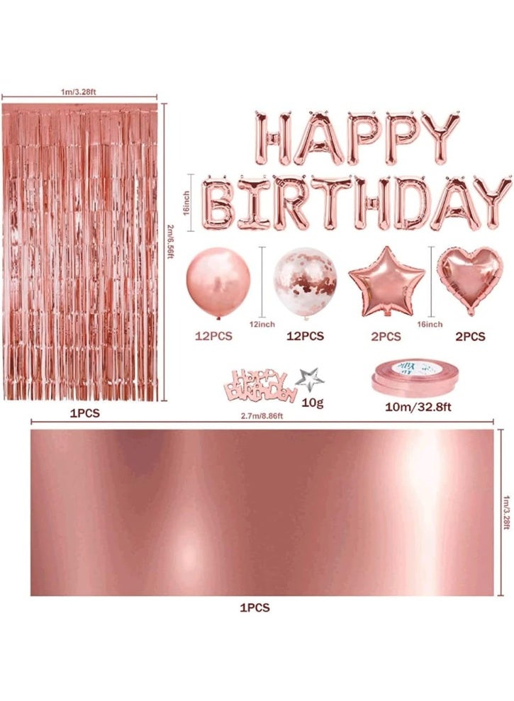 زهرة الذهب حفلة عيد ميلاد ديكور بالون قوس قرد مجموعة مع عيد ميلاد سعيد بالون لافتة، رقائق بالون، ستارة هامشية، قماش الطاولة والشريط - Image 4