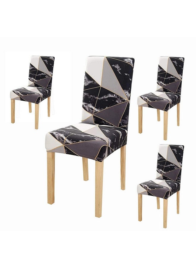 Styleys أغطية كراسي طعام مرنة قابلة للغسل مطبوعة من بوليستر من ستايلز (طقم من 4، بلاك بريزم، SLMC2024) - Image 1