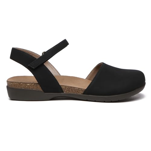 Athlefit Women's Closed Toe Sandals Comfort Cork Footbed Arch Support Black Flat Sandals Size 10 - Image 5