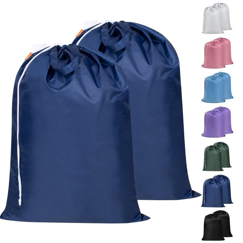Polecasa Heavy Duty Large Laundry Bag with 130gsm Tear Resistant Fabric and Handles Easy to Carry Dirty Clothes Drawstring BagPerfect for College Dorm Travel 2 Pack 28x36 Navy