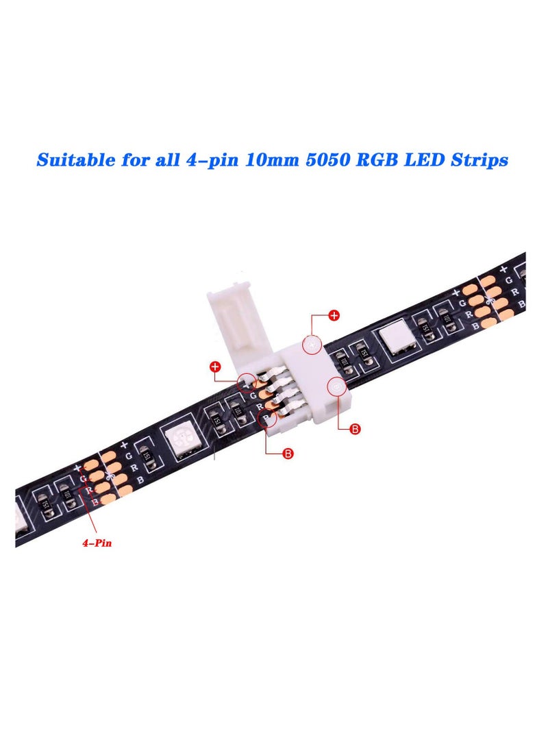KASTWAVE مجموعة كاملة من 30 قطعة من موصلات شريط LED RGB، محول تمديد بدون فجوات 4 دبابيس بدون لحام متوافق مع شريط LED SMD 5050، 20 موصل بدون فجوات، 5 موصلات L و5 موصلات T (10 مم)  - Image 2