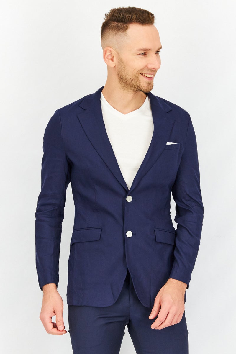 SELECTED Men Slim Fit Solid Formal Blazer, Navy - Image 1