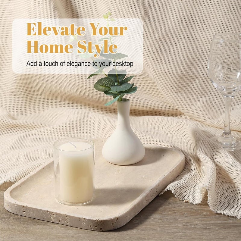 Koville Romano Travertine Tray, 12"x8" Natural Stone Vanity Tray for Countertop Bathroom Kitchen Dresser, Decorative Marble Catchall Trays for Perfume Jewelry, Rectangular Serving Tray(Beige) - Image 3