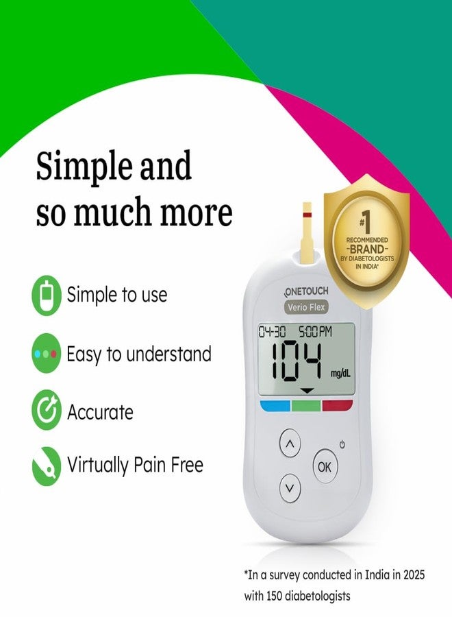 OneTouch Verio Flex glucometer with 25 Test Strips & 25 additional lancets (total 35 sterile lancets) | Sync your results with OneTouch Reveal mobile app| Simple & accurate testing of blood sugar - Image 2