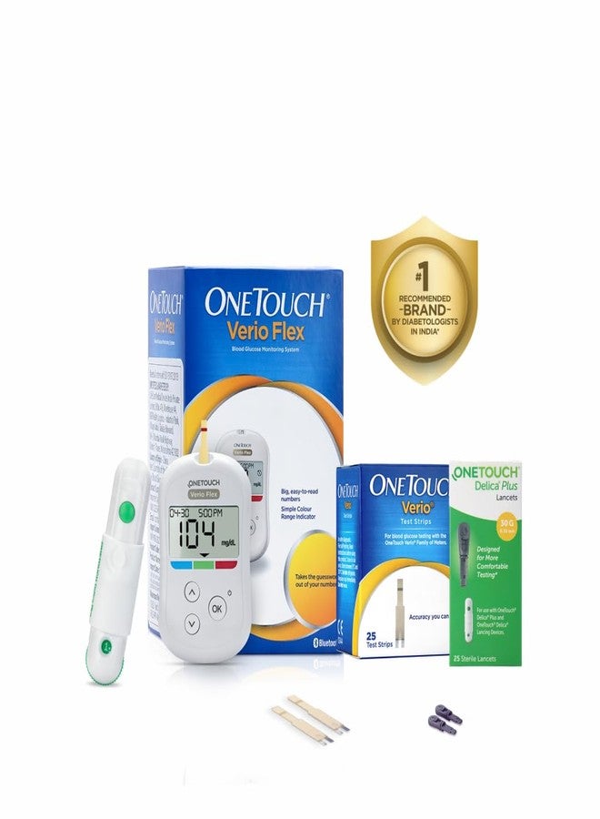 OneTouch Verio Flex glucometer with 25 Test Strips & 25 additional lancets (total 35 sterile lancets) | Sync your results with OneTouch Reveal mobile app| Simple & accurate testing of blood sugar - Image 1