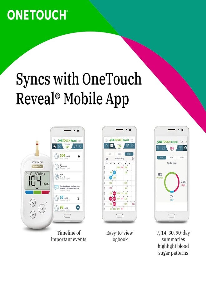 OneTouch Verio Flex glucometer with 25 Test Strips & 25 additional lancets (total 35 sterile lancets) | Sync your results with OneTouch Reveal mobile app| Simple & accurate testing of blood sugar - Image 5