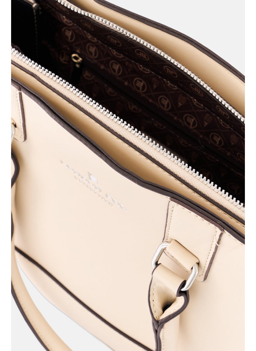 London Fog - Women Brand Logo Satchels Bag 30 L x 25 H x 11 W cm, Beige - Image 1