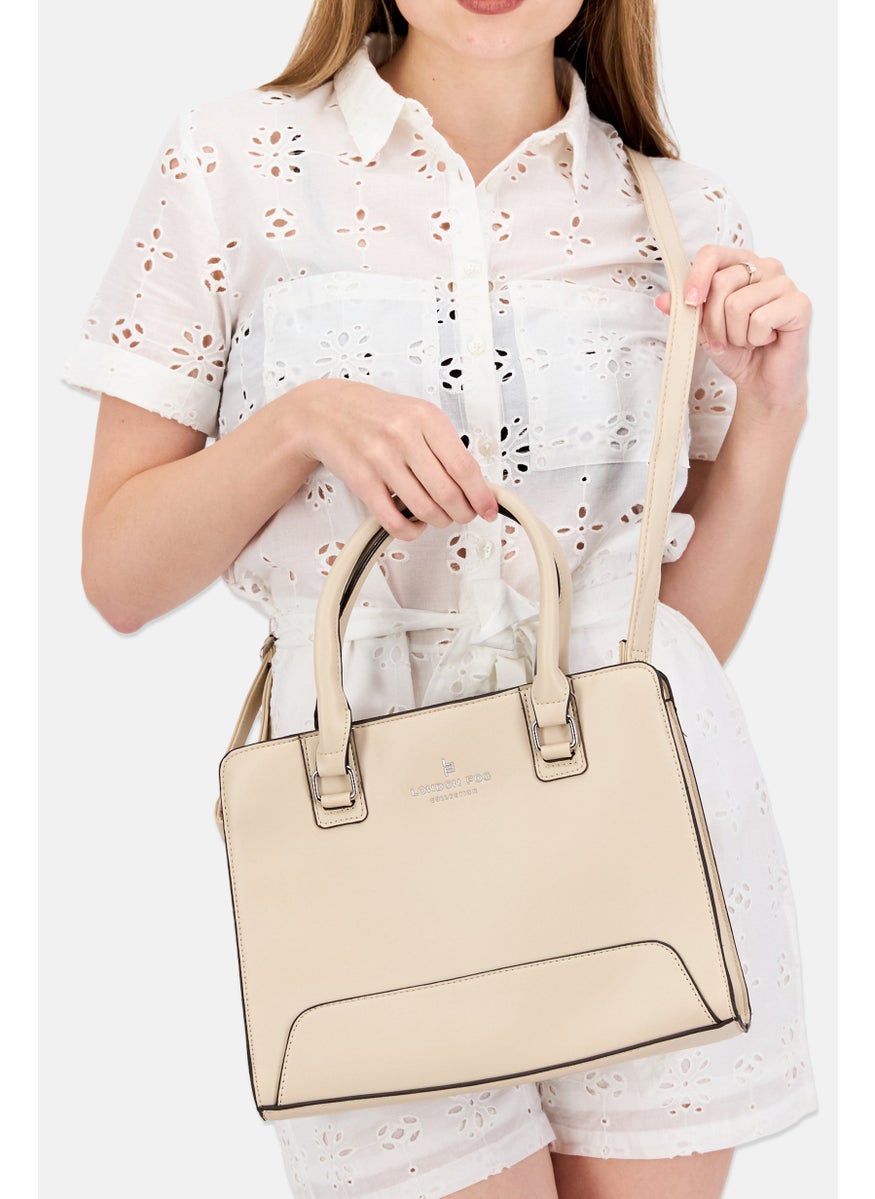 London Fog - Women Brand Logo Satchels Bag 30 L x 25 H x 11 W cm, Beige - Image 1
