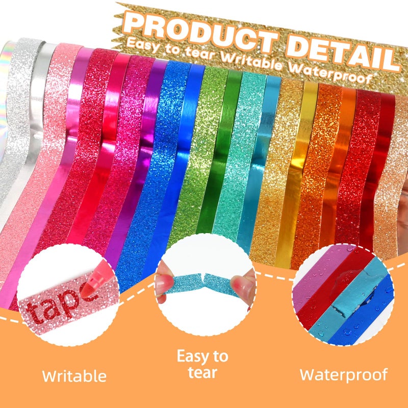 AEBORN Metallic Glitter Washi Tape - 24 Rolls Thin Colored Masking Tape Set, 6mm/10mm Decorative Tapes for Bullet Journal, Scrapbook, Christmas DIY Crafts, Gift Packaging - Image 3