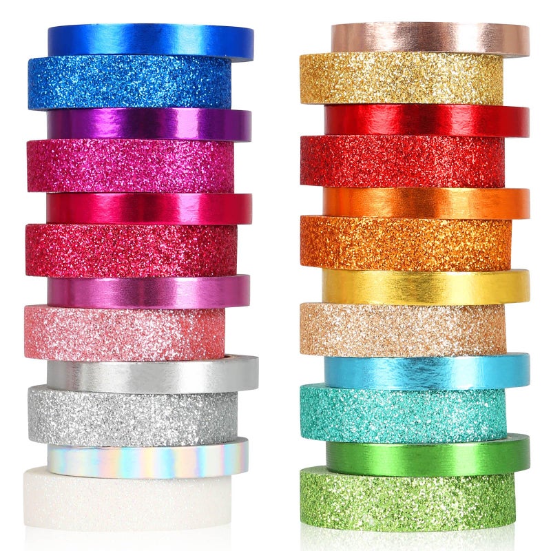 AEBORN Metallic Glitter Washi Tape - 24 Rolls Thin Colored Masking Tape Set, 6mm/10mm Decorative Tapes for Bullet Journal, Scrapbook, Christmas DIY Crafts, Gift Packaging - Image 1