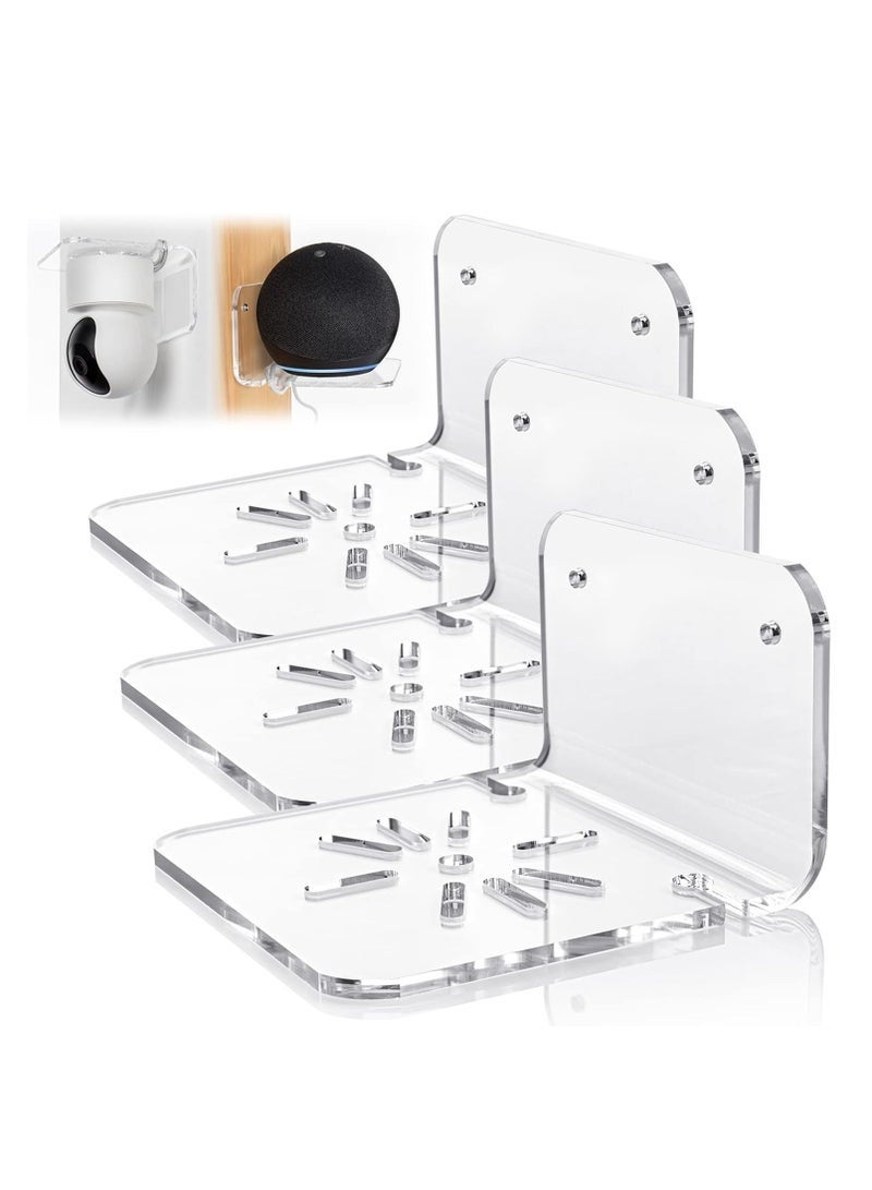 YelaJoy Small Wall Shelf for Security Cameras, Speakers, Baby Monitors and More, 4'' Universal Adhesive Shelf Easy to Install No Drill, with Cable Clips (3PCS, Clear) - Image 1