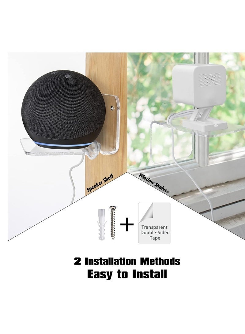YelaJoy Small Wall Shelf for Security Cameras, Speakers, Baby Monitors and More, 4'' Universal Adhesive Shelf Easy to Install No Drill, with Cable Clips (3PCS, Clear) - Image 4