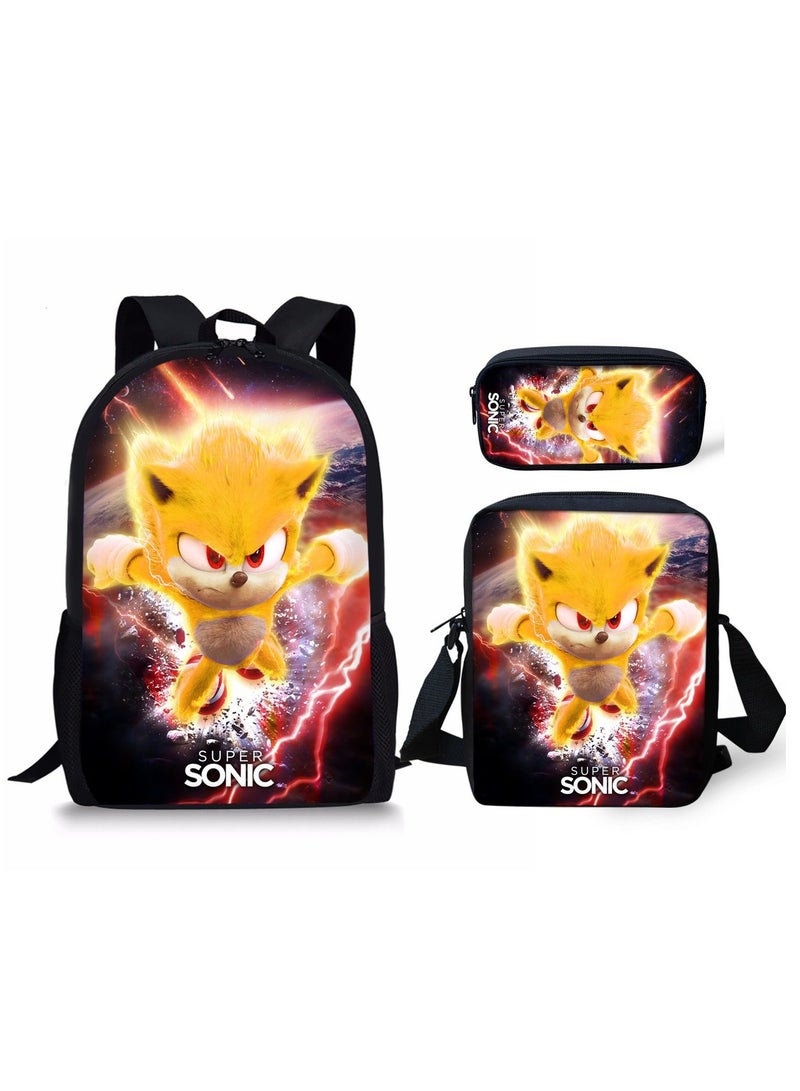 Sonic Primary School Backpack Cartoon Anime Backpack Messenger Bag Pencil Case Three-Piece Set 29*16*42cm