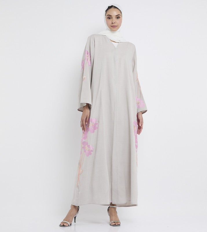 ROZA Beige embroidered abaya - Image 1