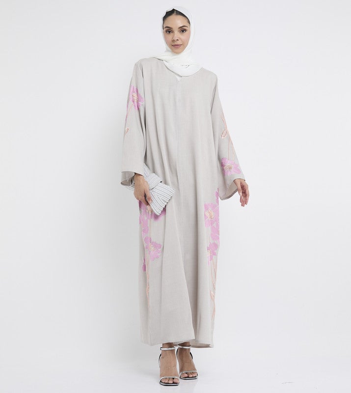 ROZA Beige embroidered abaya - Image 4