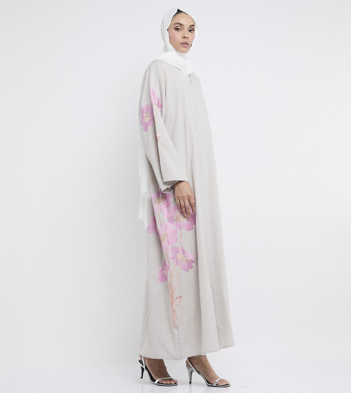 ROZA Beige embroidered abaya - Image 2