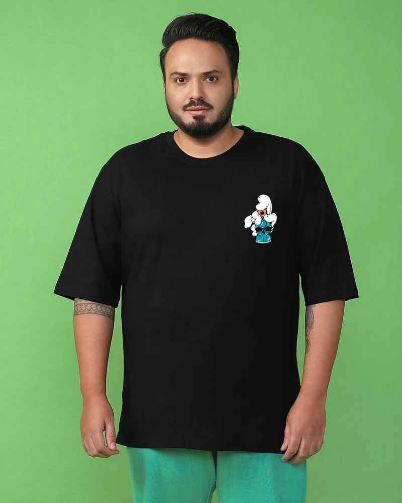 bewakoof Men's Black Reckless Graphic Printed Oversized Plus Size T-shirt