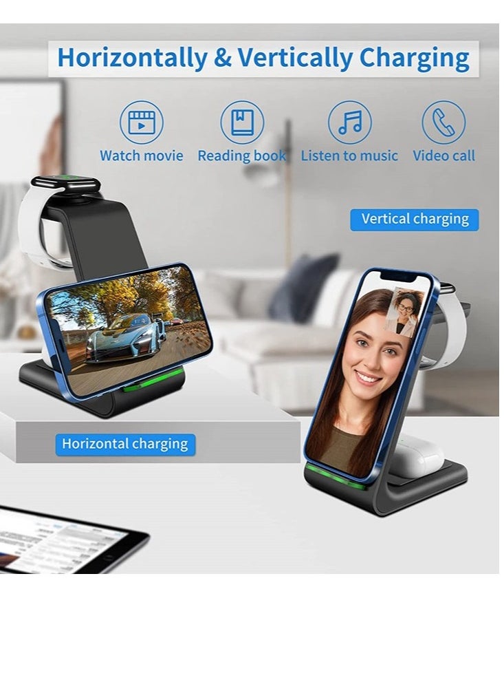 XICEN - 3 in 1 Wireless Charger Station Fast Dock For Qi Charger Compatible  for iPhone 13/12/11 ProMax/X/XR/XS Max/8 Plus iPhone Watch Series 7/SE/6/5/4/3/2 - Image 1