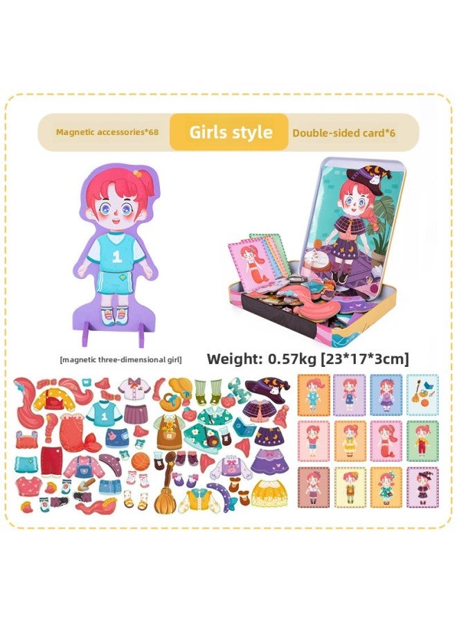 Iron Boxed Magnetic Character Dress-up Expression Change Jigsaw Puzzle Children's Wooden Early Education Educational Toys-Color:Girl's Iron Box Magnetic Spelling  - Image 1