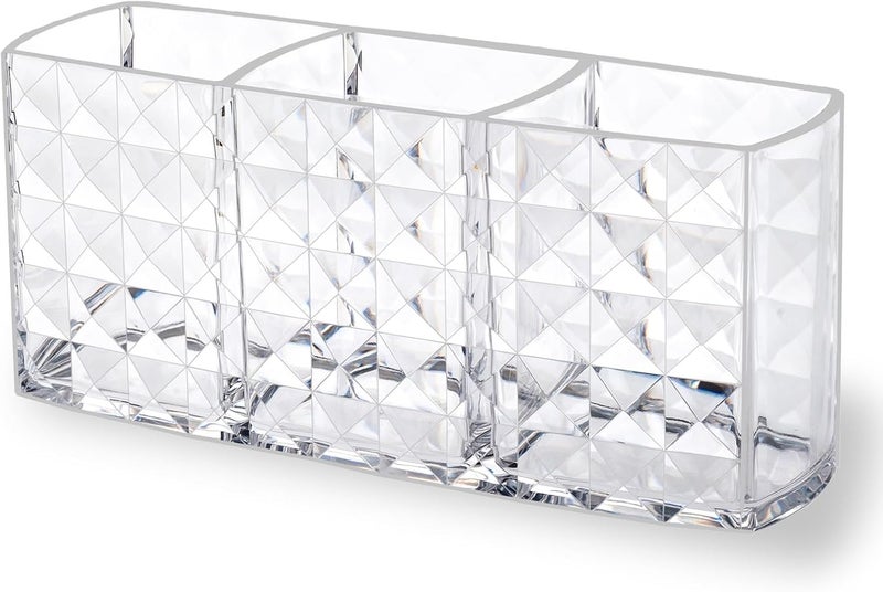 Makeup Brush Holder for Vanity,Acrylic Clear Small Compact Nail Hair Lip Liner Brush Pen Organizer with 3 Slots