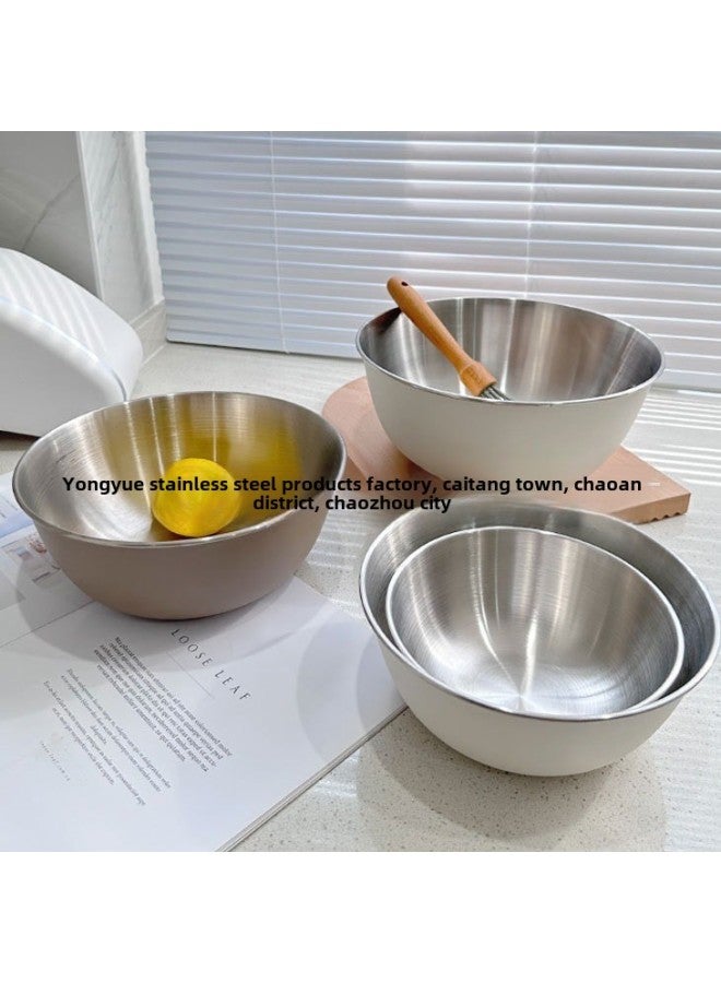 304 Stainless Steel Scaled Salad Basin Kitchen Baking Cream Breeze Egg Basin Japanese Style Color Spray Mixing And Basin-Specifications:Brown Suit-Color:19cm Basin 19cm Sieve  - Image 2
