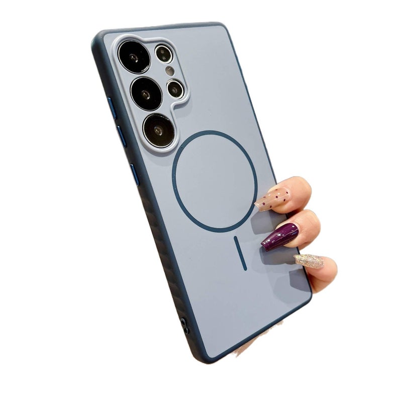 غطاء MagSafe بHard باللون أزرق مغناطيسي Shell لـ Samsung Galaxy S24 Ultra مع لمسة نهائية غير لامعة وتصميم ثنائي اللون مع مغناطيس قوي مع ملمس ناعم للمكتب المنزلي للتنقل اليومي - Image 1
