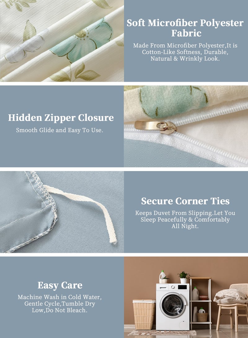 INFOSUN 4-Piece Luxury Bedding Set - Queen Size Duvet Cover 200x230cm + Fitted Sheet 230x230cm + 2 Pillowcases 48 x 74cm- Wrinkle-Resistant & Ultra-Soft Microfiber Polyester - Blue - Image 5