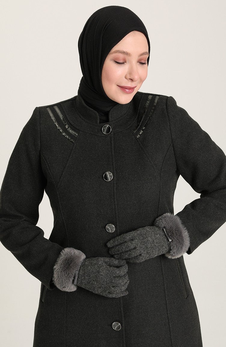 Sefa Merve Plus Size Cashmere Coat 0416-04 Smoke - Image 3
