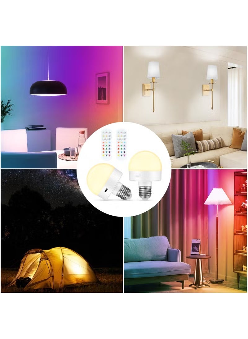 E27 LED Light Bulbs, Rechargeable & Dimmable Light Bulbs with Remote Control, RGB Colorful Changing, Timing Function, Magnetic Detachable Battery Operated Bulb, 2 Pack - Image 3