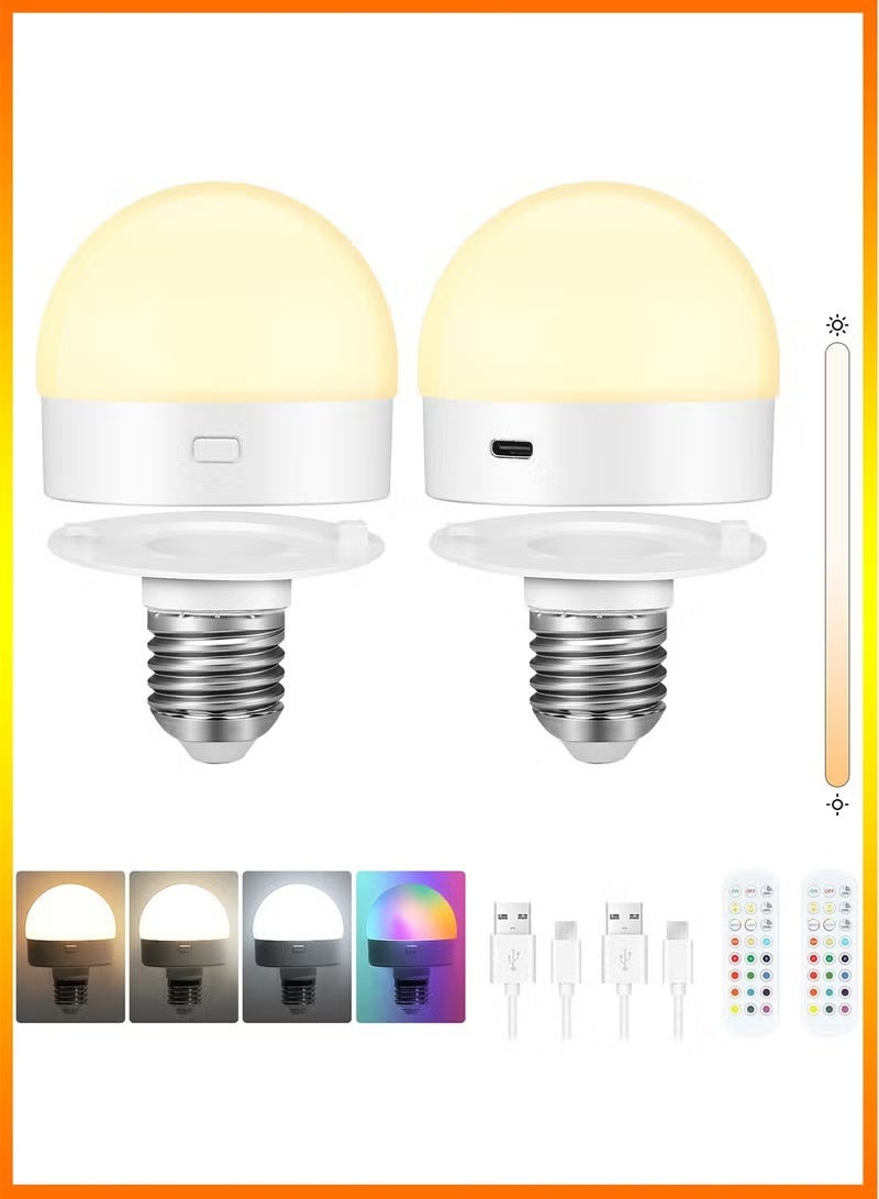 E27 LED Light Bulbs, Rechargeable & Dimmable Light Bulbs with Remote Control, RGB Colorful Changing, Timing Function, Magnetic Detachable Battery Operated Bulb, 2 Pack - Image 1