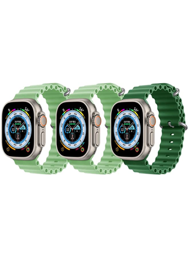 IAF Silicone Ocean Band Strap for Apple Watch 38/40/41mm Mint Green/Mint Green/Dark Green Set of 3