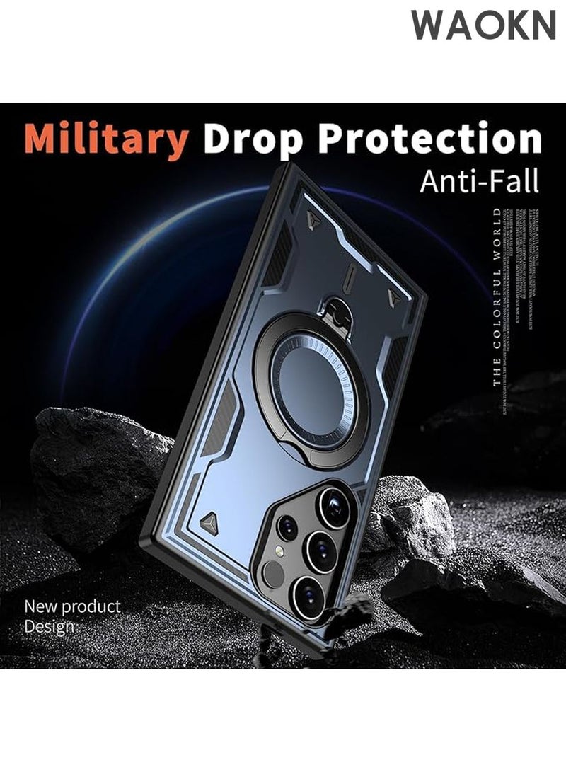 دبليو أيه أو كي أن جراب لهاتف Samsung S25 Ultra، هاتف عسكري متين، حامل، شبكة مغناطيسية، نحيف، مقاوم للخدش، فتحات دقيقة، قبضة مضادة للانزلاق، متانة، أغطية واقية، حماية شديدة التحمل، حماية 361 درجة، أسود - Image 2