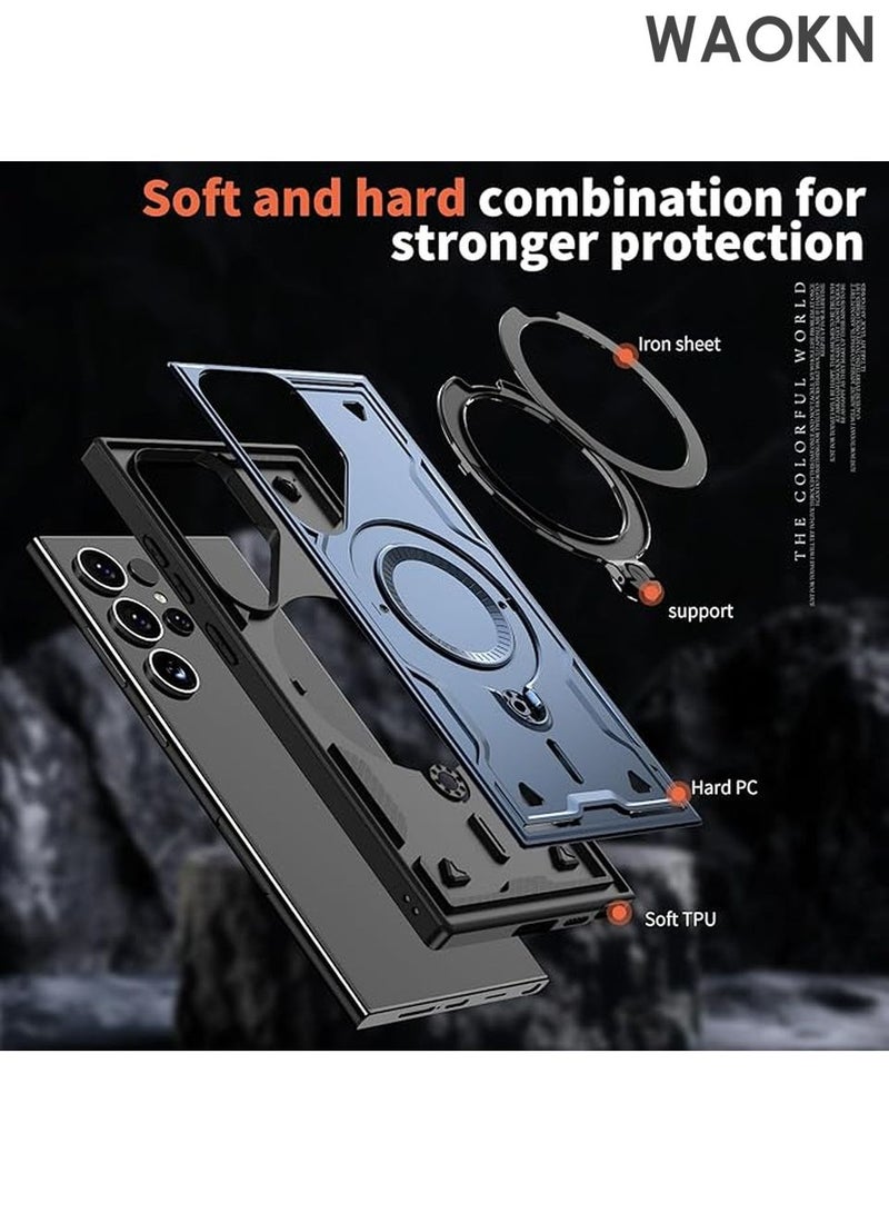 دبليو أيه أو كي أن جراب لهاتف Samsung S25 Ultra، هاتف عسكري متين، حامل، شبكة مغناطيسية، نحيف، مقاوم للخدش، فتحات دقيقة، قبضة مضادة للانزلاق، متانة، أغطية واقية، حماية شديدة التحمل، حماية 361 درجة، أسود - Image 5