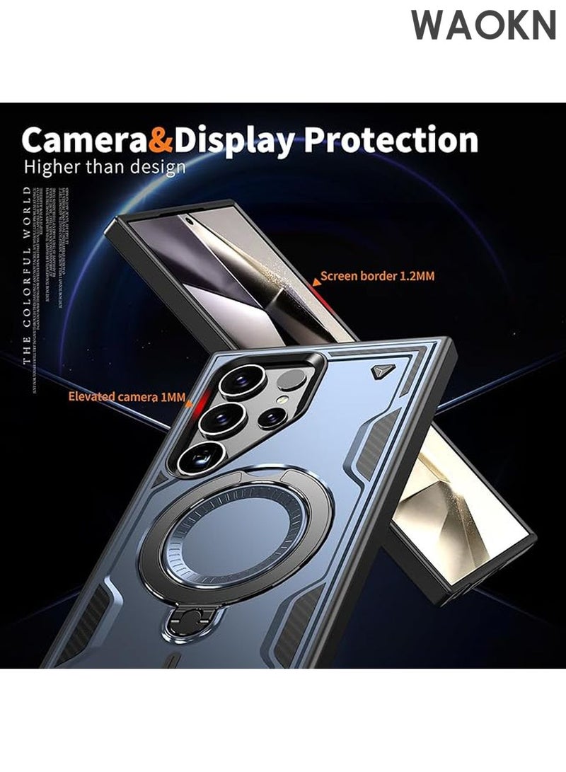 دبليو أيه أو كي أن جراب لهاتف Samsung S25 Ultra، هاتف عسكري متين، حامل، شبكة مغناطيسية، نحيف، مقاوم للخدش، فتحات دقيقة، قبضة مضادة للانزلاق، متانة، أغطية واقية، حماية شديدة التحمل، حماية 361 درجة، أسود - Image 4