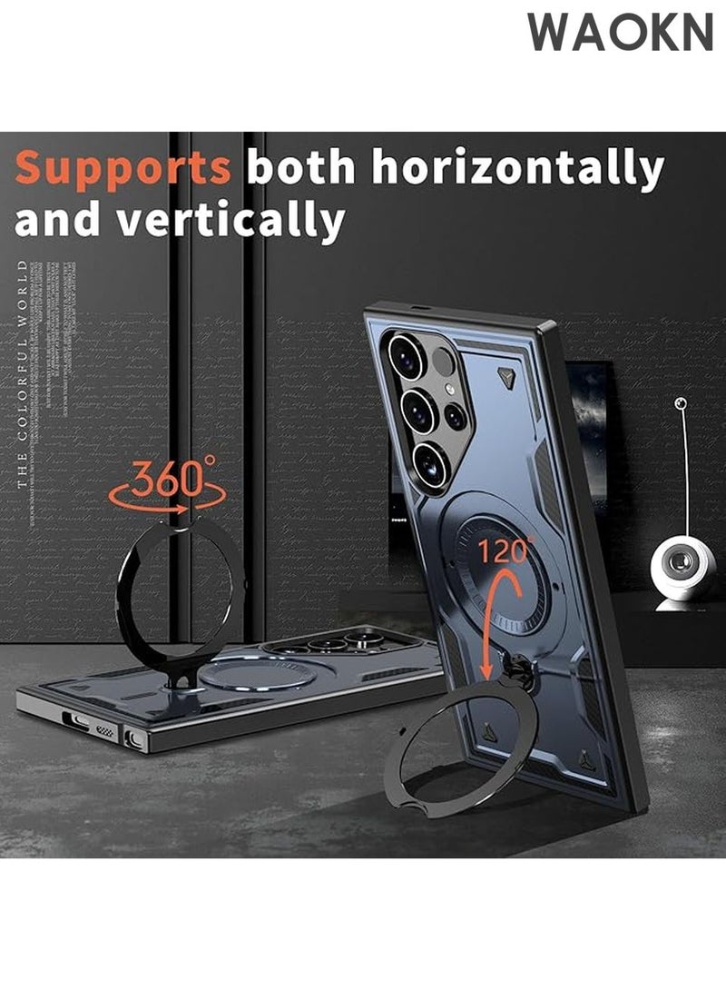 دبليو أيه أو كي أن جراب لهاتف Samsung S25 Ultra، هاتف عسكري متين، حامل، شبكة مغناطيسية، نحيف، مقاوم للخدش، فتحات دقيقة، قبضة مضادة للانزلاق، متانة، أغطية واقية، حماية شديدة التحمل، حماية 361 درجة، أسود - Image 3