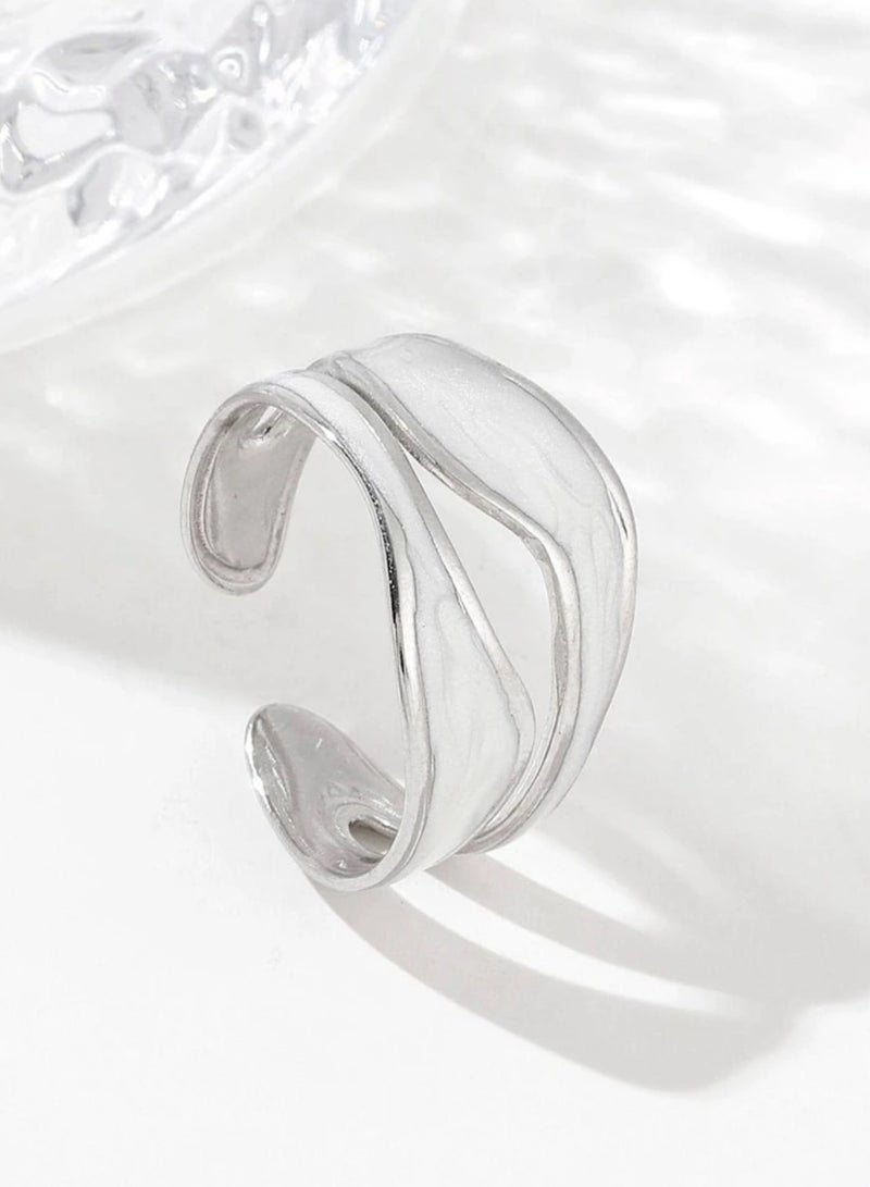 نونز أب خاتم نسائي أنيق من الاستانلس ستيل باللون الفضي بمقاس موحد - Image 1