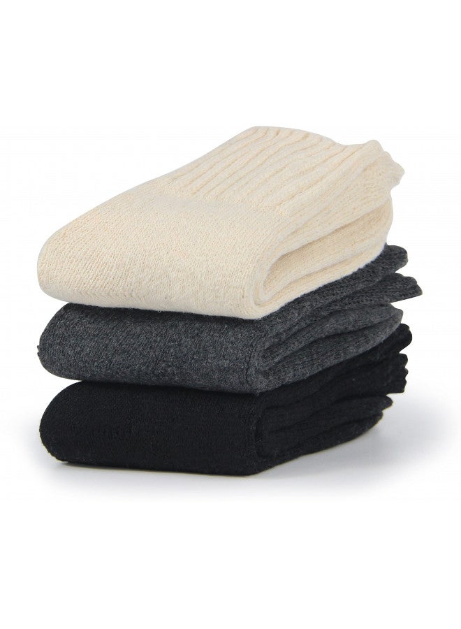BenSorts Women Warm Solid Socks Ladies Thick Warm Cozy Crew Socks for Female Black Beige Gray 3 Pairs Pack - Image 1