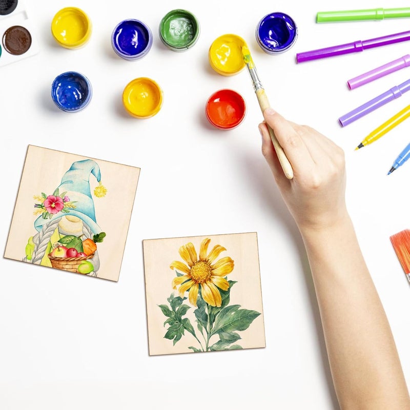 Blisstime 50 قطعة 4x4 بوصة مربعات خشبية غير مشغولة لقطع الحرف، الرسم، الكتابة، مستلزمات DIY، النقش والنحت، زينة المنزل (4x4 بوصة 50 قطعة) - Image 5