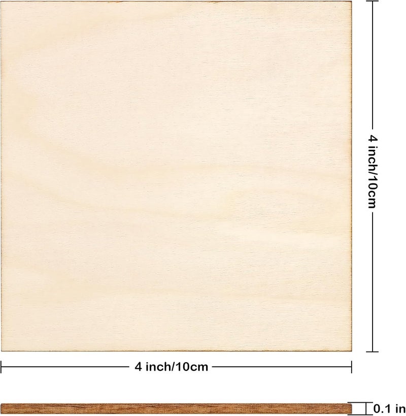 Blisstime 50 قطعة 4x4 بوصة مربعات خشبية غير مشغولة لقطع الحرف، الرسم، الكتابة، مستلزمات DIY، النقش والنحت، زينة المنزل (4x4 بوصة 50 قطعة) - Image 2