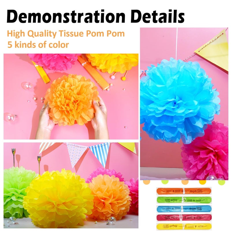 SOOKOO 15 Pcs Paper Pom Poms in 14 Inch  12 Inch  10 Inch Assorted Rainbow Colors Paper Flowers Balls for Birthday Wedding Party Baby Shower Celebration and Outdoor Decorations - Image 4