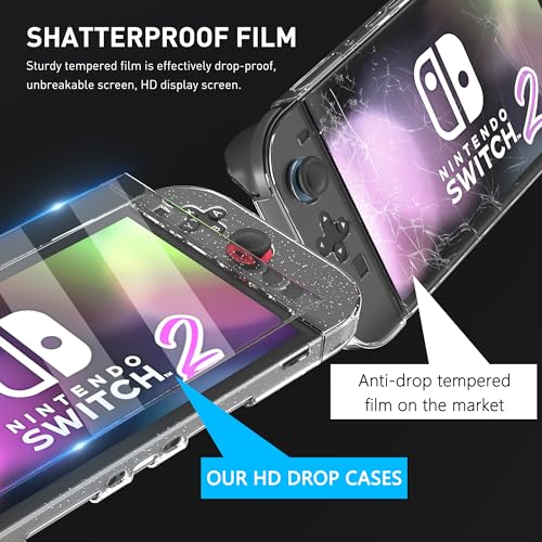 RHOTALL Glitter Protective Case Cover Shell for Nintendo Switch 2(2025),Clear Sparkle Full Dockable Slim Hard Protection Cute Shining Skin Case for Switch 2, Shockproof Screen Protector,4 Thumb Grip - Image 5