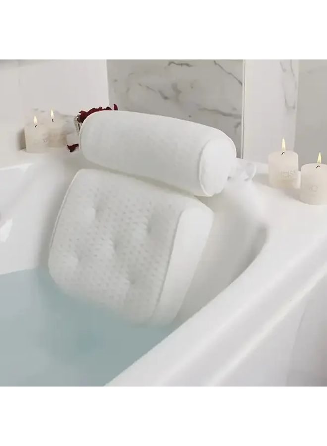 White Bathtub Anti Slip Pillow with Suction Cups Neck and Back Support Bathroom Accessories - Image 2