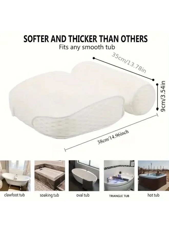 White Bathtub Anti Slip Pillow with Suction Cups Neck and Back Support Bathroom Accessories - Image 4