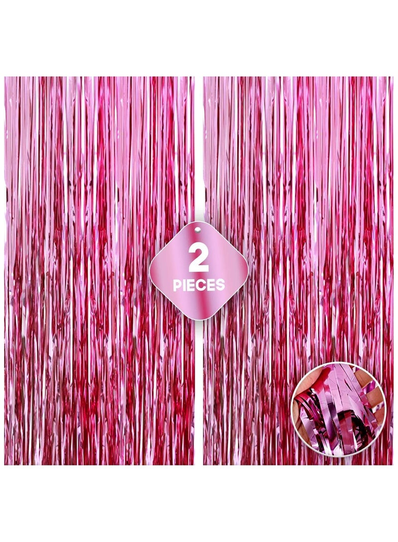 KATCHON Metallic Pink Foil Fringe Curtain Backdrop Pack of 2 - Image 1