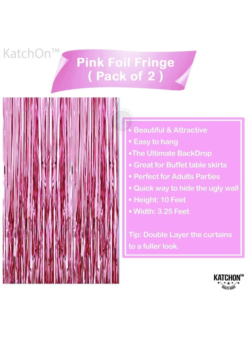 KATCHON Metallic Pink Foil Fringe Curtain Backdrop Pack of 2 - Image 2