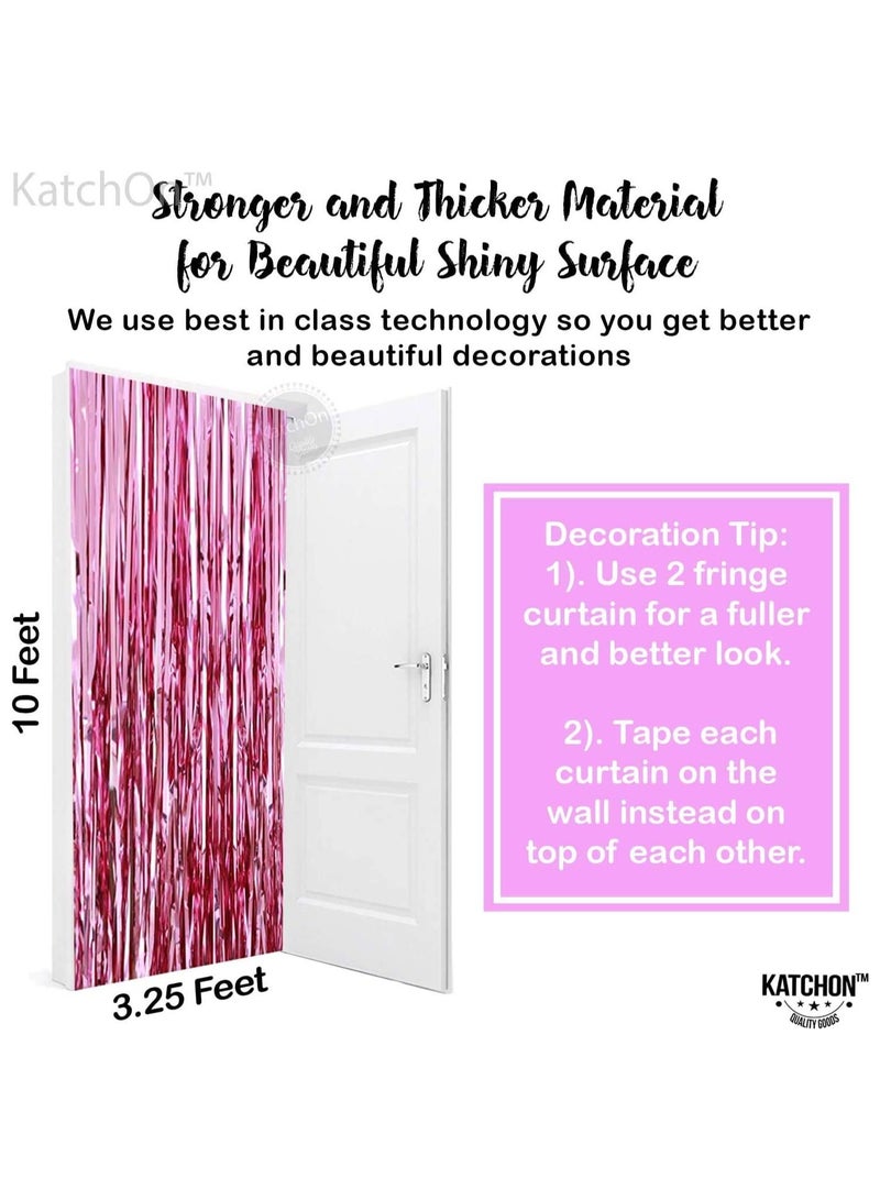 KATCHON Metallic Pink Foil Fringe Curtain Backdrop Pack of 2 - Image 3