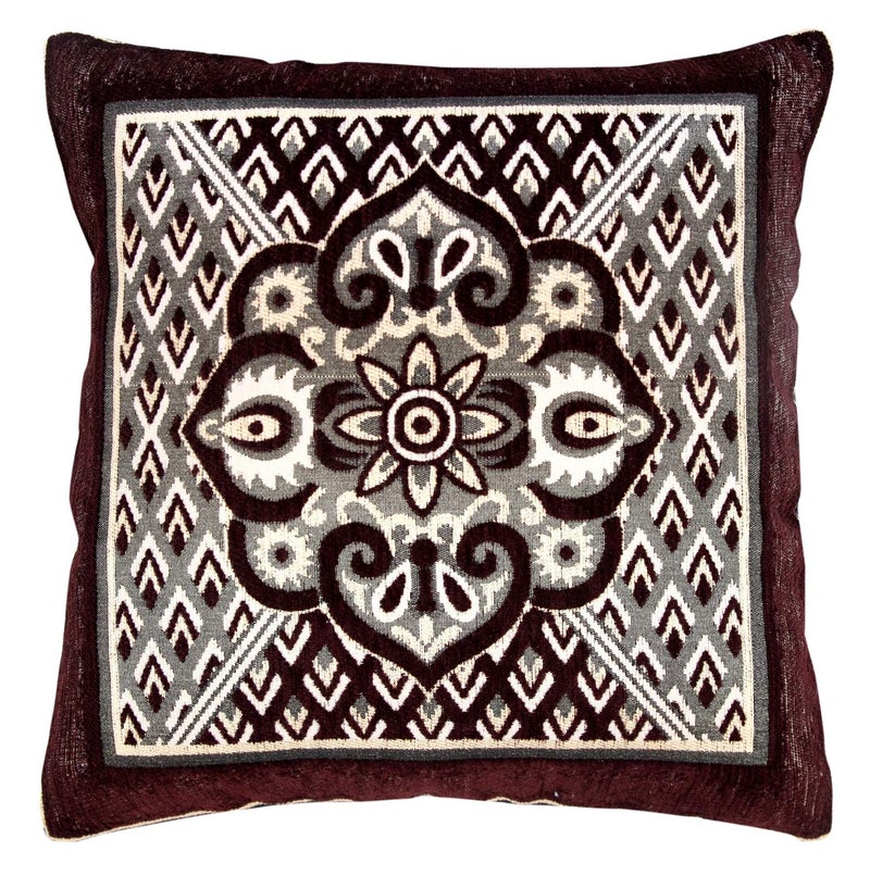 Nendle Jacquard Weaved Decorative Velvet Cushion Cover/Sofa Pillow Cover Set of 5 Pieces (Brown, 16x16 Inches)-500 TC - Image 3